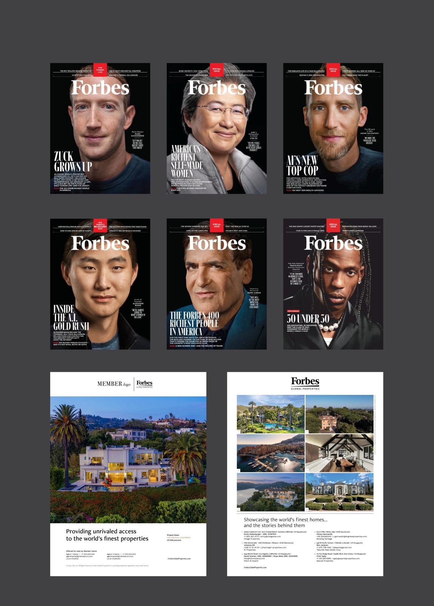 Forbes magazine covers and Forbes Global Properties print features